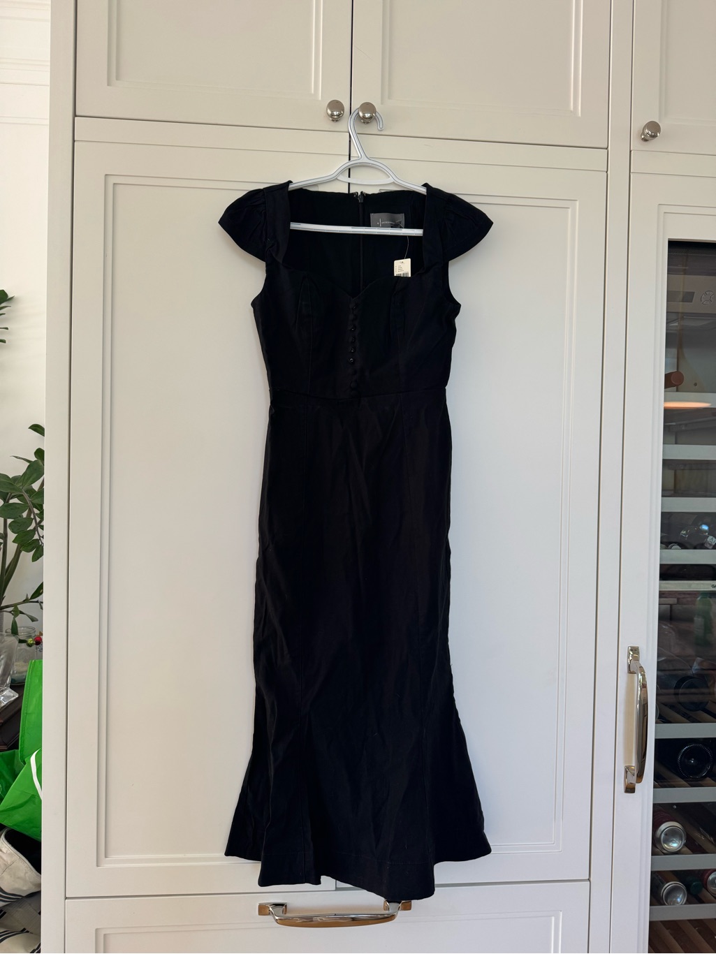 Anthropologie Black Cap-Sleeve Midi Dress